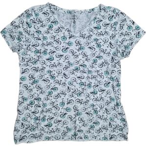 Sonoma‎ Life + Style Bicycle Print T Shirt Women's Size M Bicycle White Cotton
